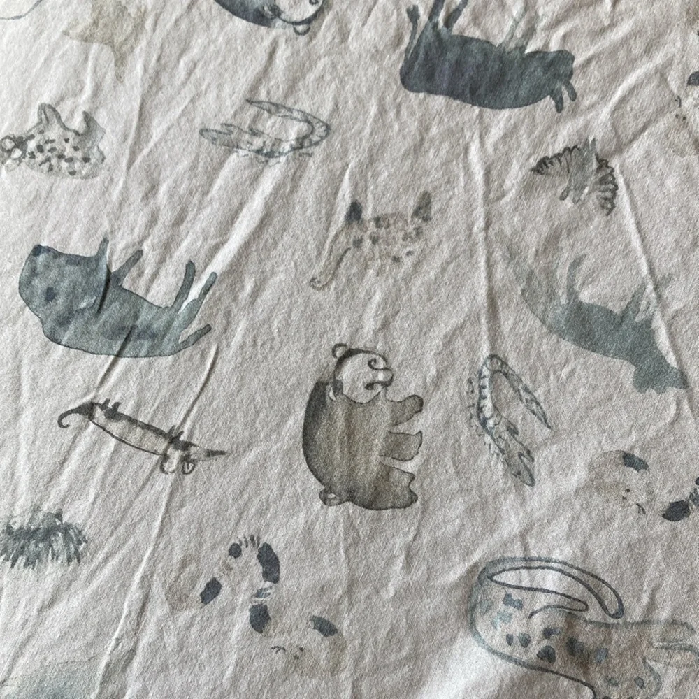 Restoration Hardware Wildlife Washed‎ Percale Top Sheet Full Ocean Grey
